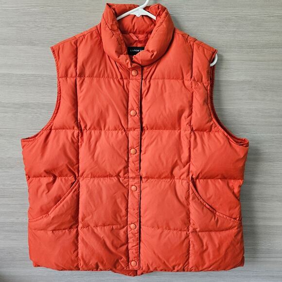 Lands End Down Puffer Vest Snap Orange Womens Size XL 18-20 Outerwear Gorpcore - Picture 2 of 12
